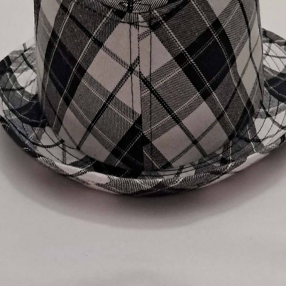 Justice Girls One Size Plaid Bucket Hat with Embroidered and Glitter Peace Sign